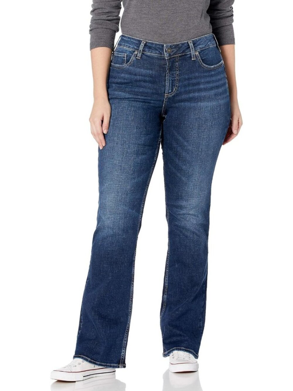 Plus Size Women's Mid Rise Slim Bootcut Jeans - Stylish & Comfortable Fit